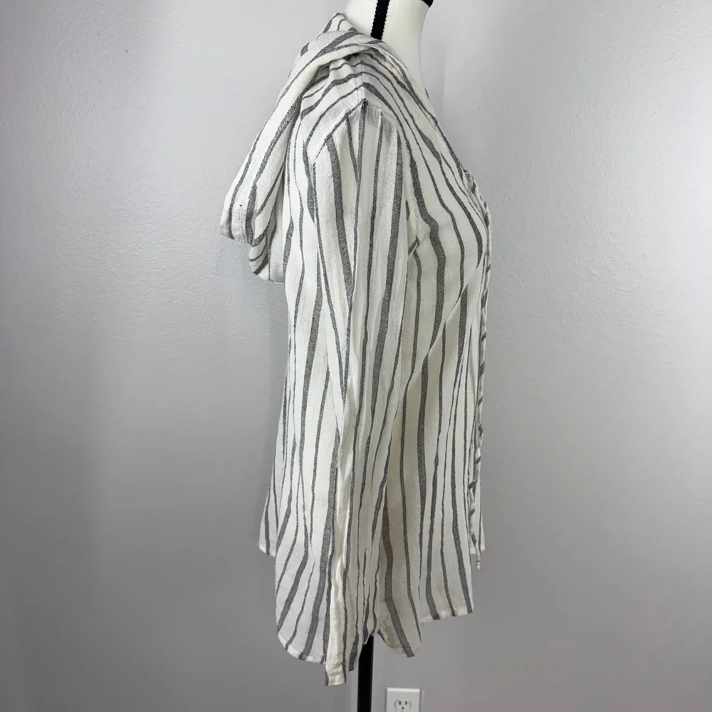 Billabong Same Story Cover Up Womens S Small White Gray Striped Lace Up Hooded